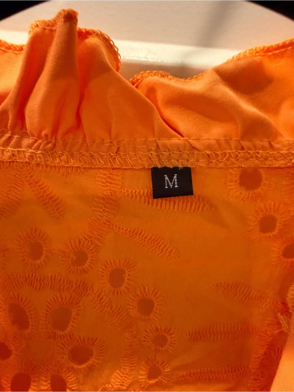Orange Eyelet Embroidered Puff Sleeve Ruffle Blouse Top Medium
